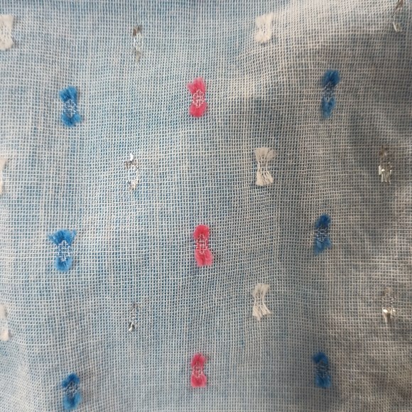 Loft Blue Pink and White Sleeveless Button Down Textured Top Size L - Picture 5 of 6